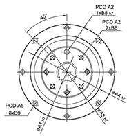 Output Frame Dimensions of Model SD, SDL, and SDD 64/90 Planetary Reducer Gearbox